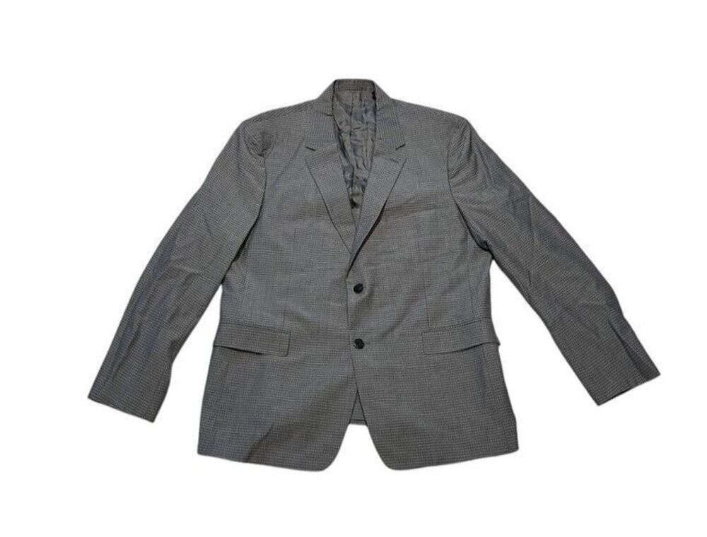 Theory Sport Coat Men 46R Gray Blazer Jacket Virgin Wool Plaid Business Preppy